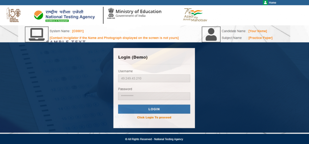 NTA NEET मॉक टेस्ट वेबसाइट का स्क्रीनशॉट , NEET Exam 2023 ke liye mock test download karne ke liye direct link