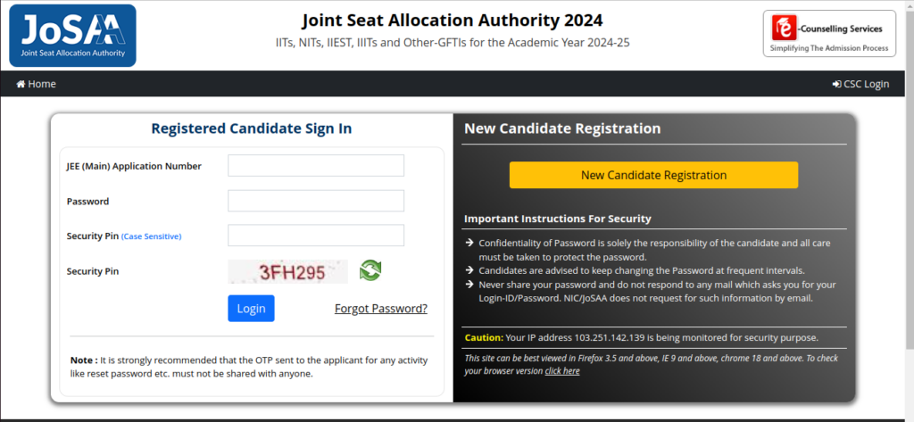 JoSAA Counseling 2024 Seat Allotment Result Round 4