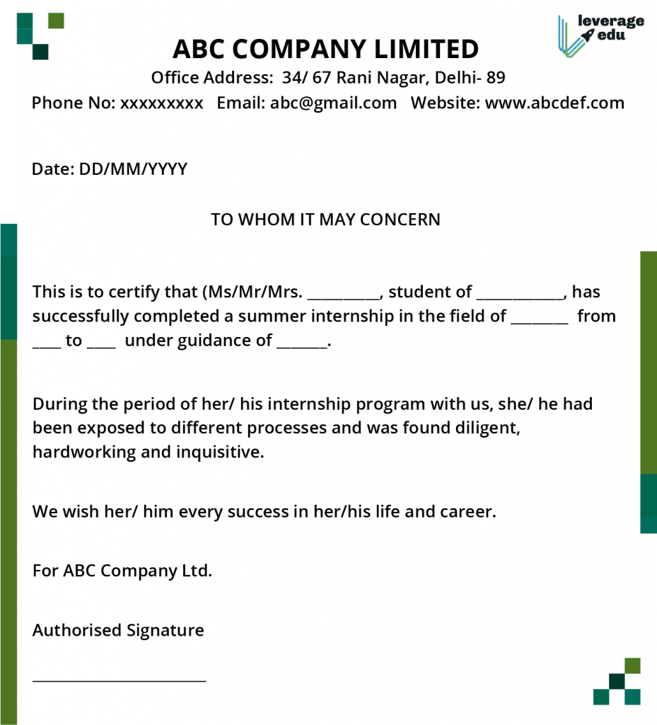 Certification Letter Internship Certificate Summer Completion Format