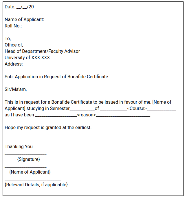 Application for Bonafide Certificate for College