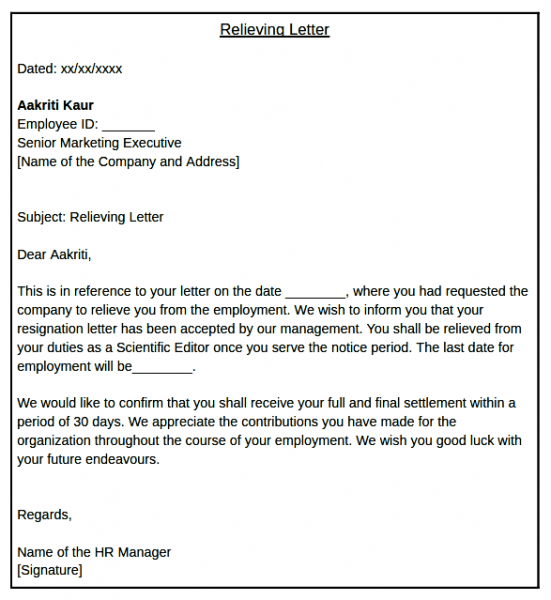 Relieving Letter Format with Samples: PDF Download |Leverage Edu