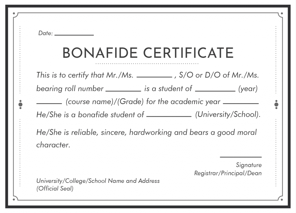 Bonafide Certificate for Students