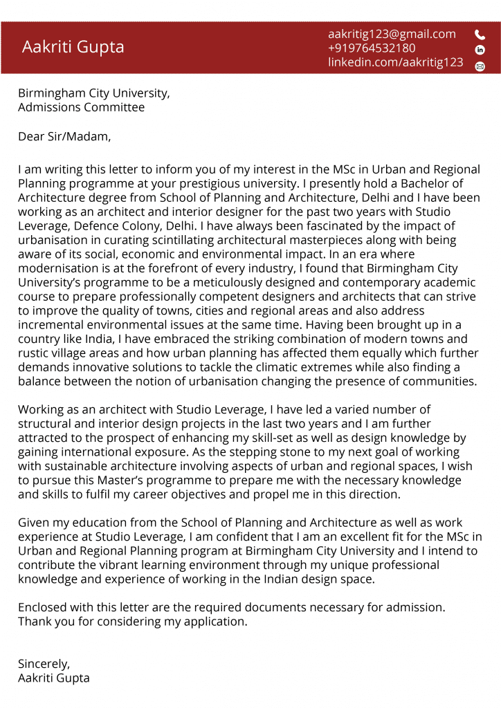 Motivation Letter Sample for University