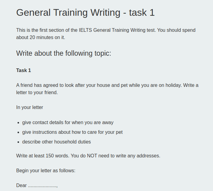 Ielts Writing Test Sample General Training