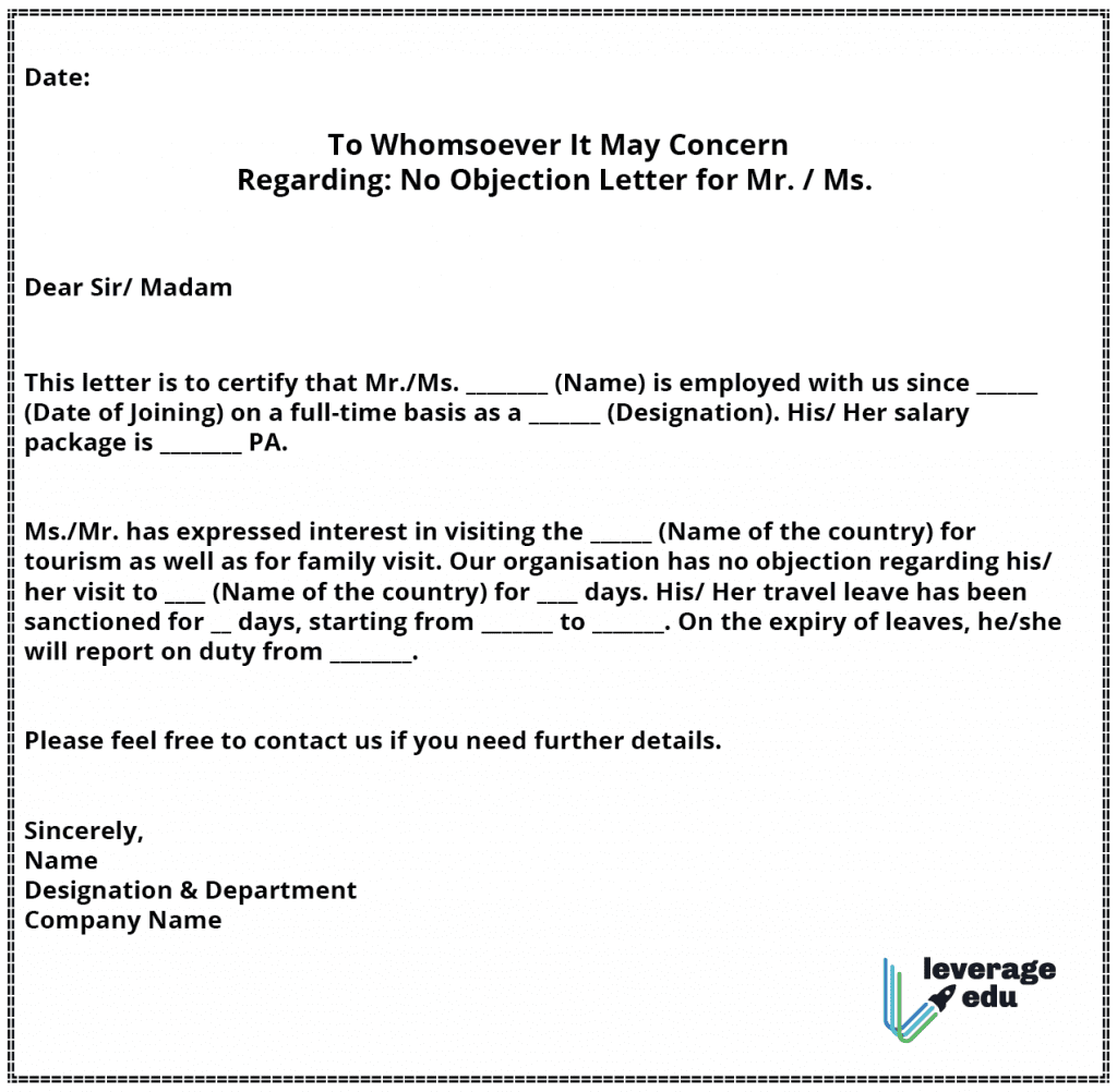 NOC Format for VISA