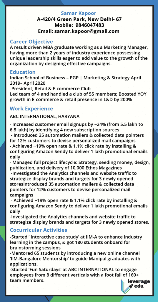 Career Objective for MBA