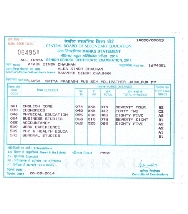 Consolidated Marksheet CBSE
