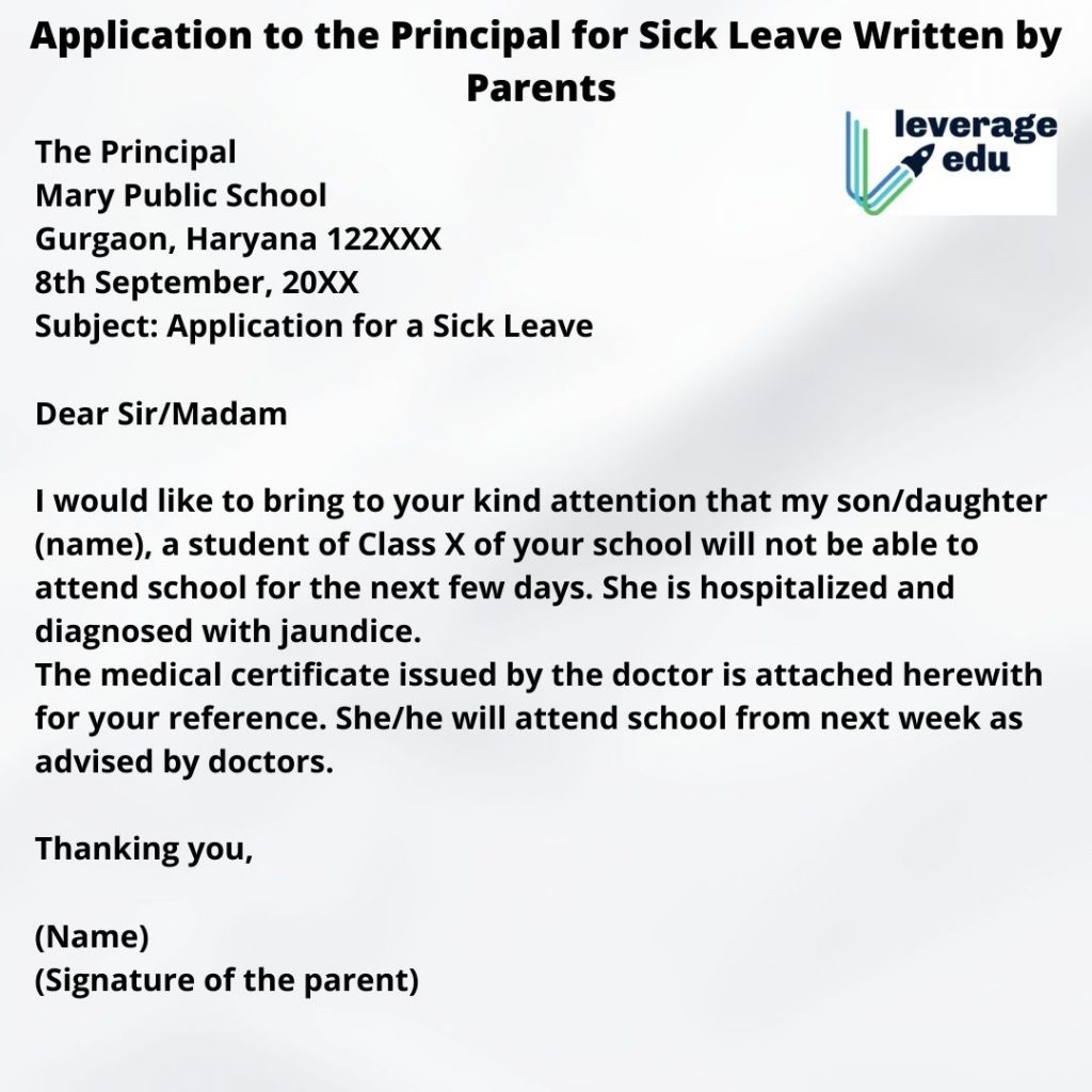 Application to the Principal for Sick Leave Written by Parents