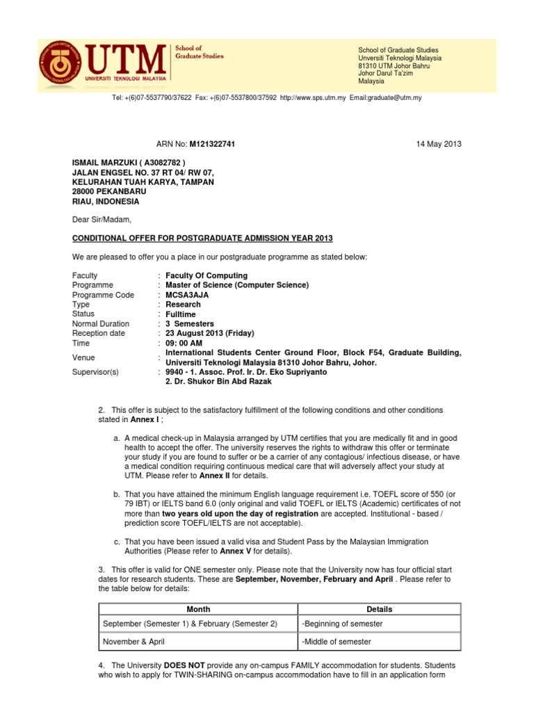 Conditional offer letter