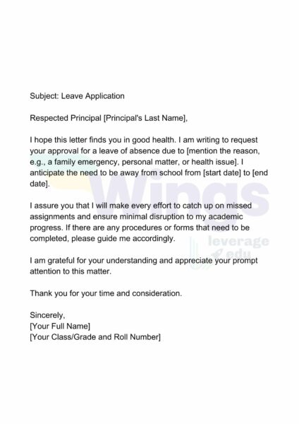 Application for Leave : Format for Office, School, College | Leverage Edu