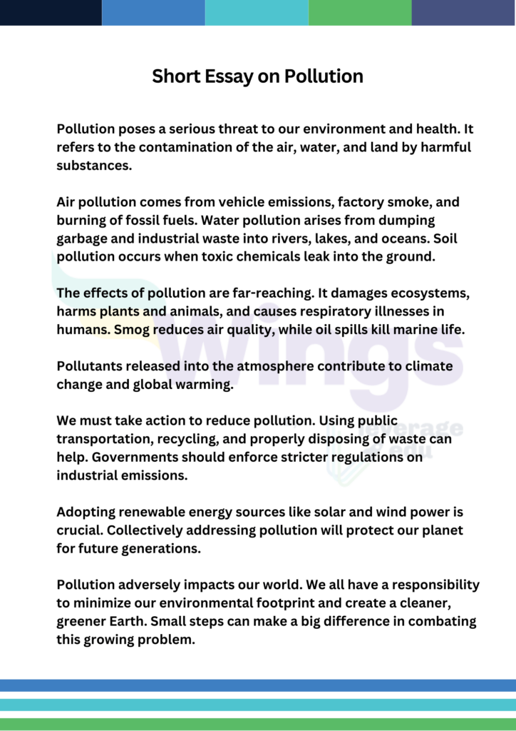 100 words short essay on pollution