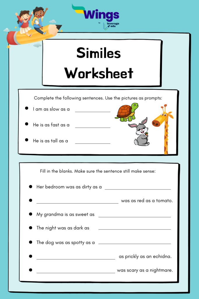 examples of simile and simile worksheet