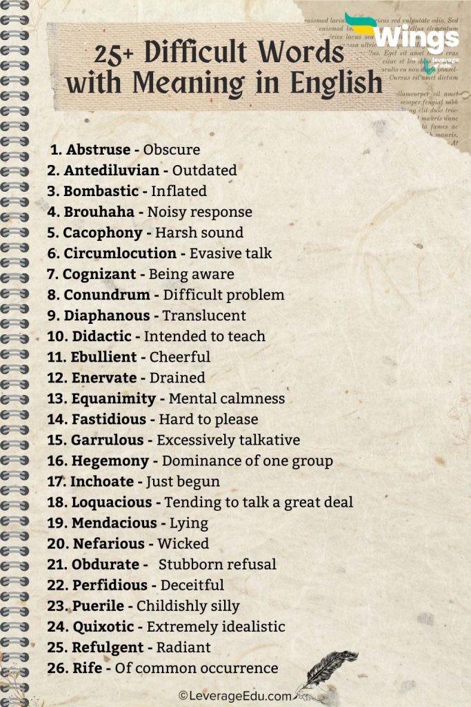 Difficult words with meaning