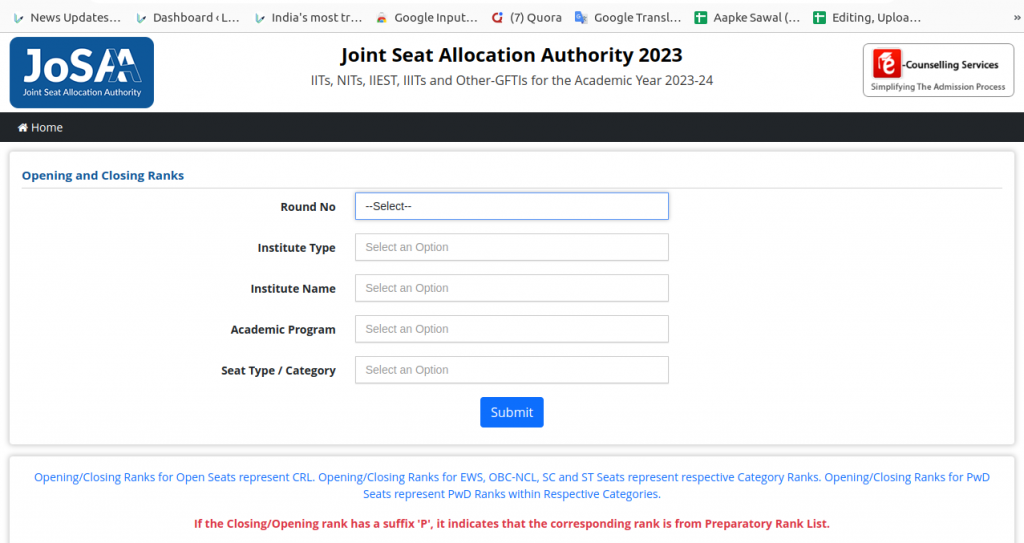 JoSAA Counselling 2023