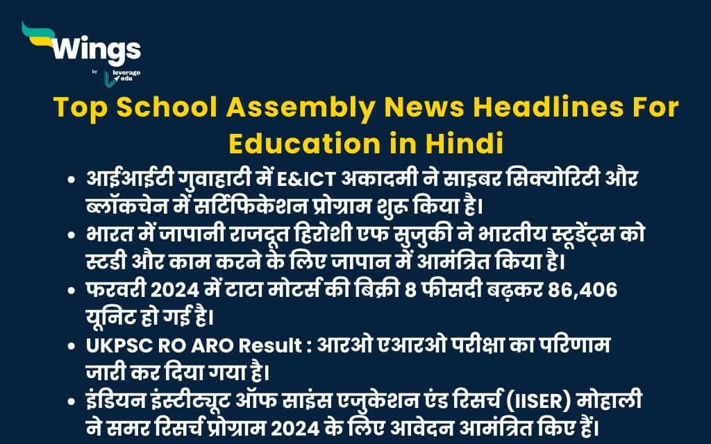 Today's News Headlines in Hindi for School Assembly 2 March