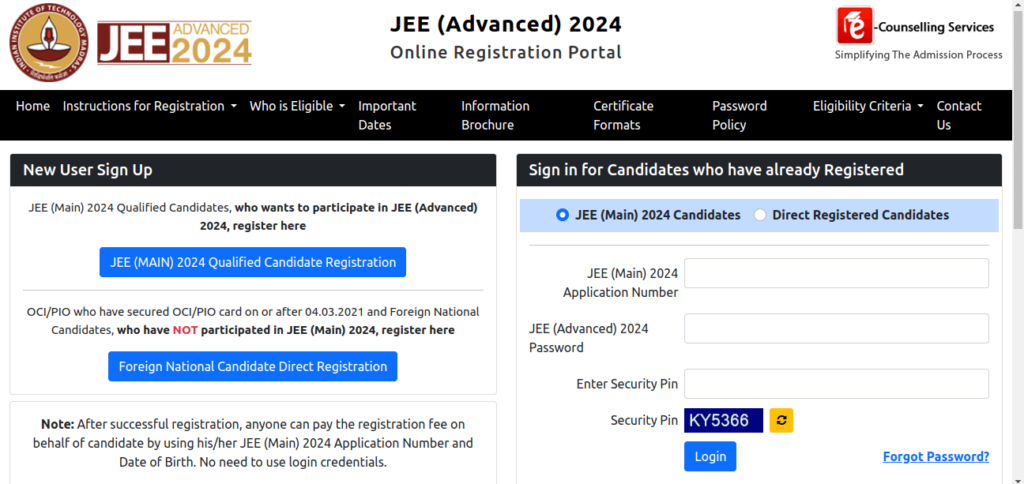 JEE Advanced Exam 2024 Registration