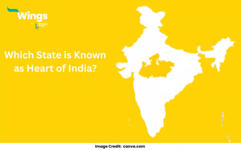 Geographical map of India highlighting Madhya Pradesh as the state known as heart of India.