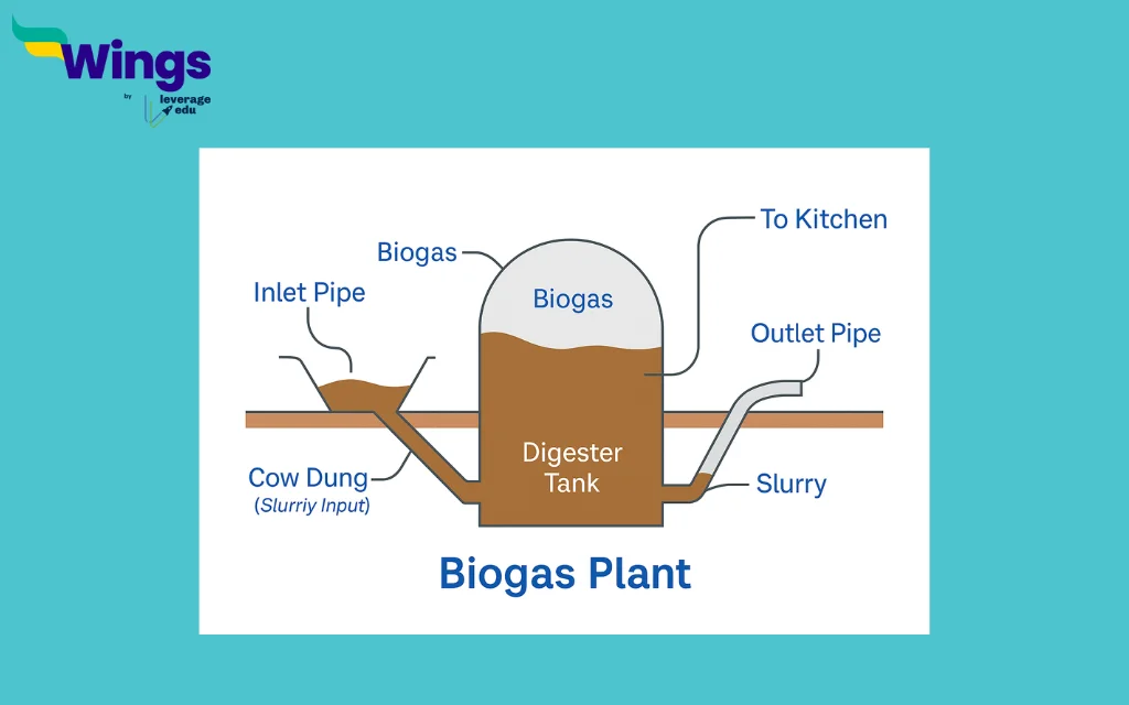 Biogas plant with a labelled diagram