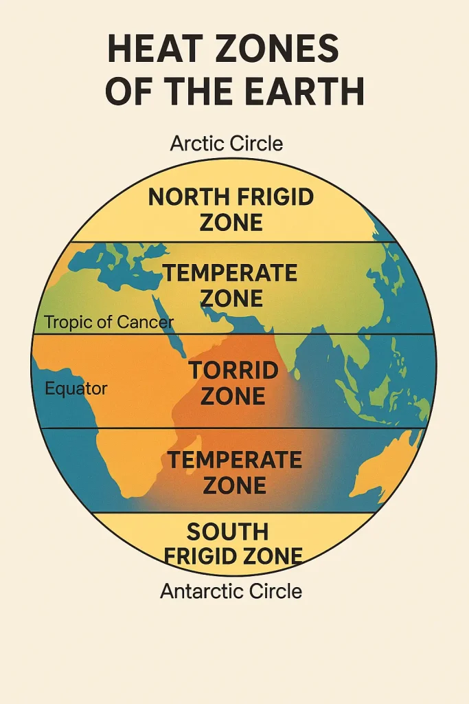 What are the three heat zones of the earth