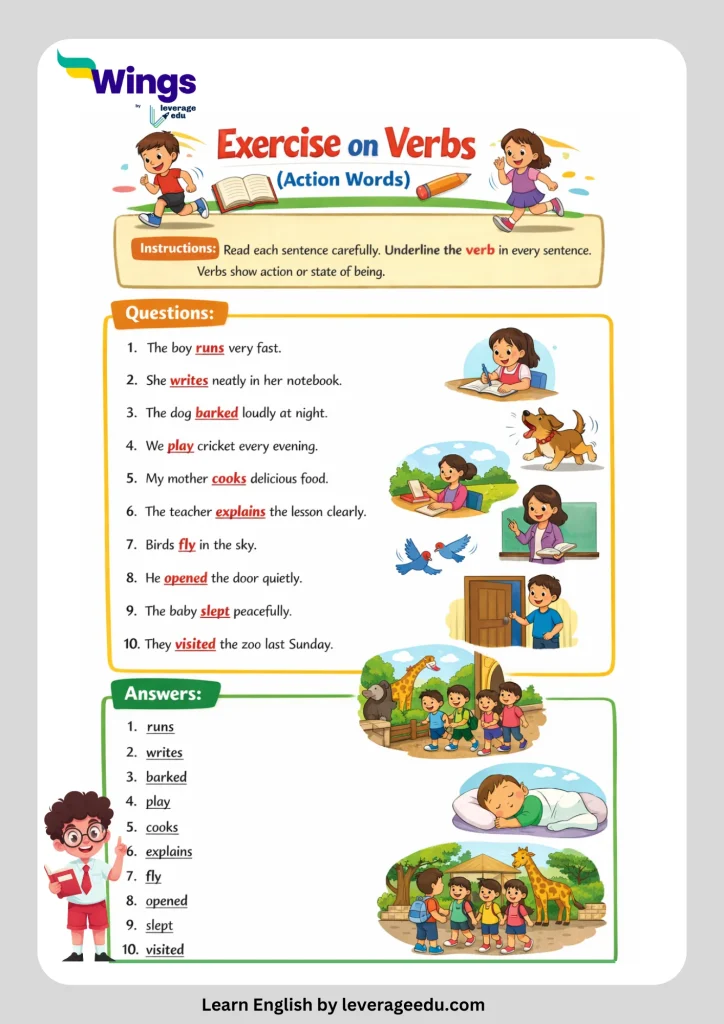 Verb Worksheet for Class 5 Students with Answers