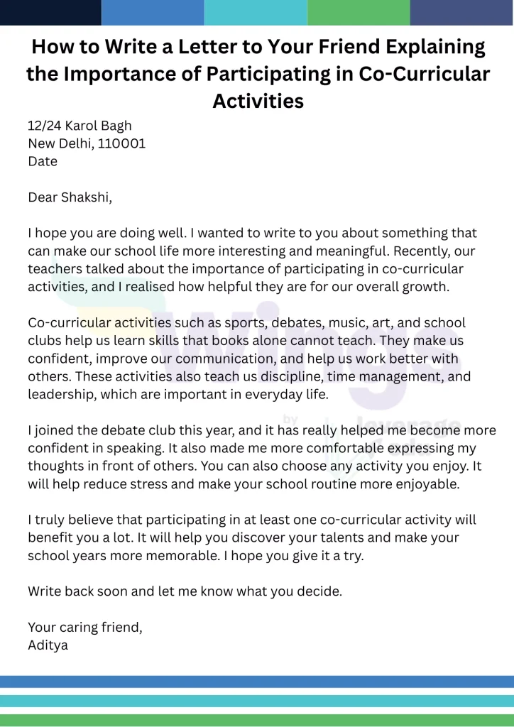 Letter to Your Friend Explaining the Importance of Participating in Co-Curricular Activities