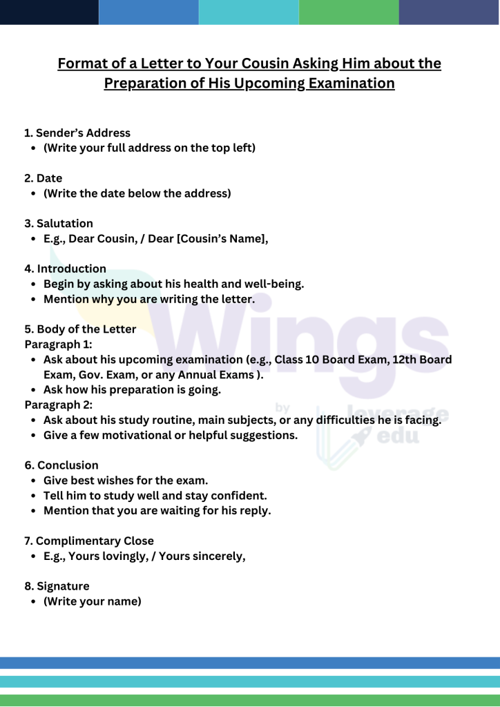 Format of Letter to Your Cousin Asking Him about the Preparation of His Upcoming Examination