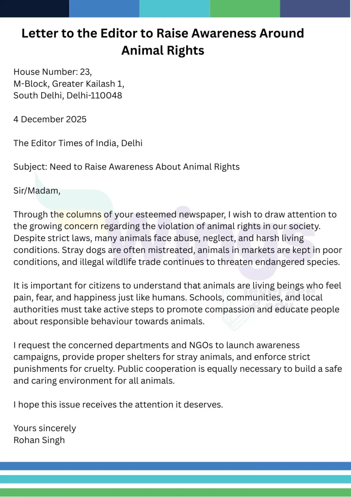 Letter to the Editor to Raise Awareness Around Animal Rights