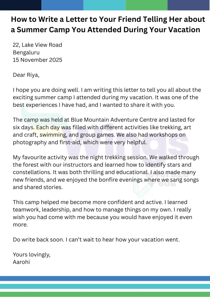 How to Write a Letter to Your Friend Telling Her about a Summer Camp You Attended During Your Vacation