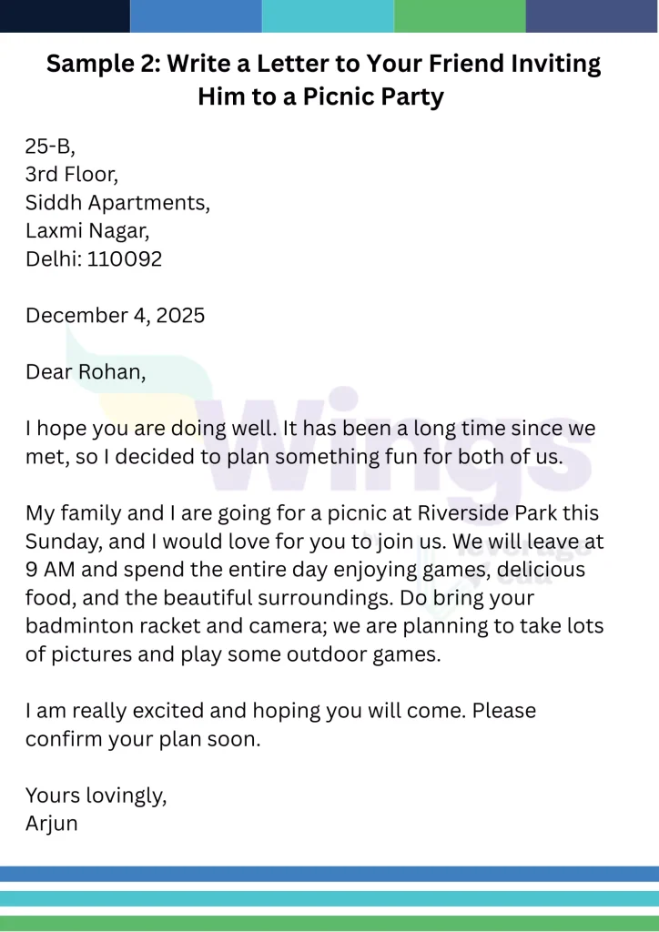 Write a Letter to Your Friend Inviting Him to a Picnic Party