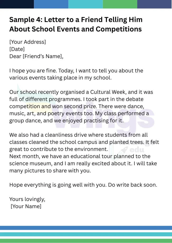 Letter to Your Friend Telling him About your School Activities