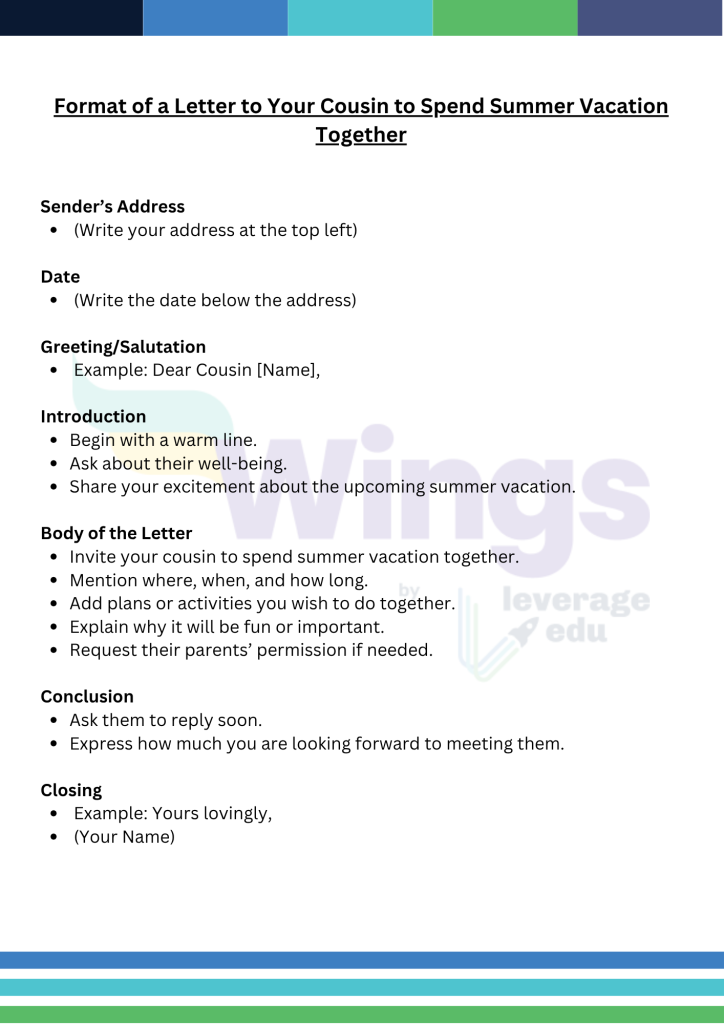 Format of Letter to Your Cousin to Spend Summer Vacation Together