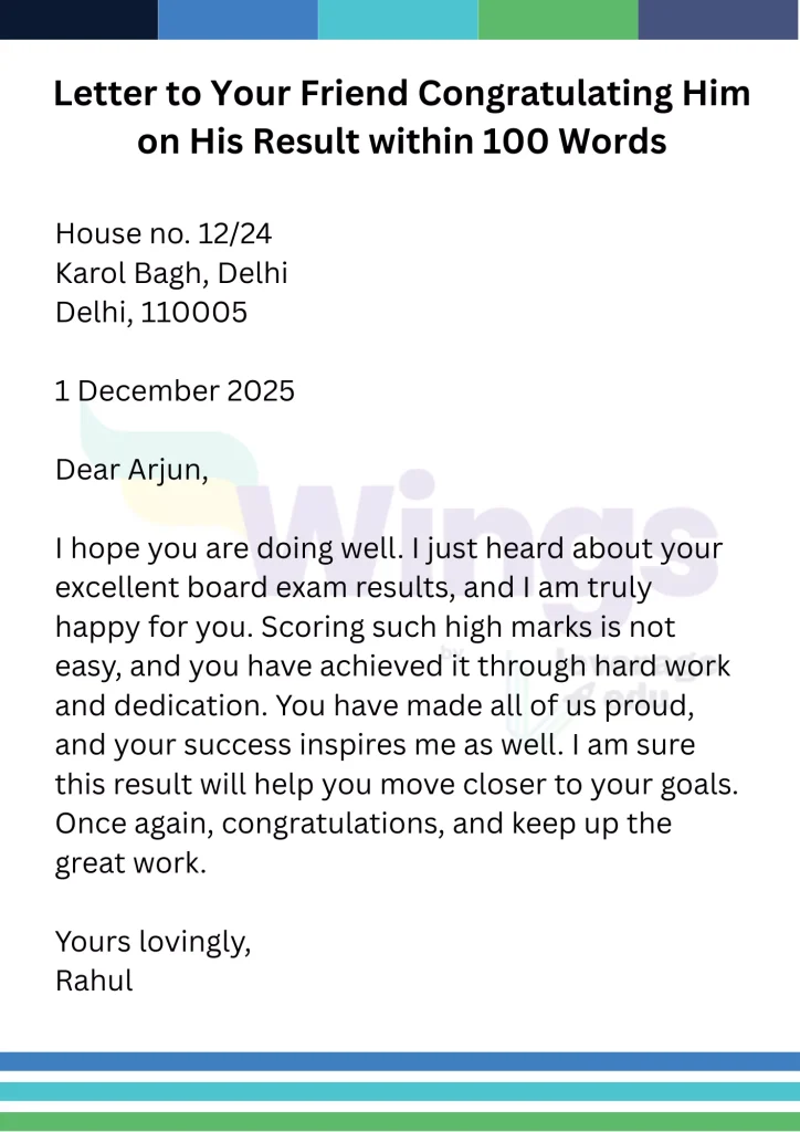 Letter to Your Friend Congratulating Him on His Result within 100 Words