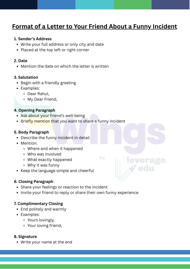 Format of a letter to your friend about a funny incident