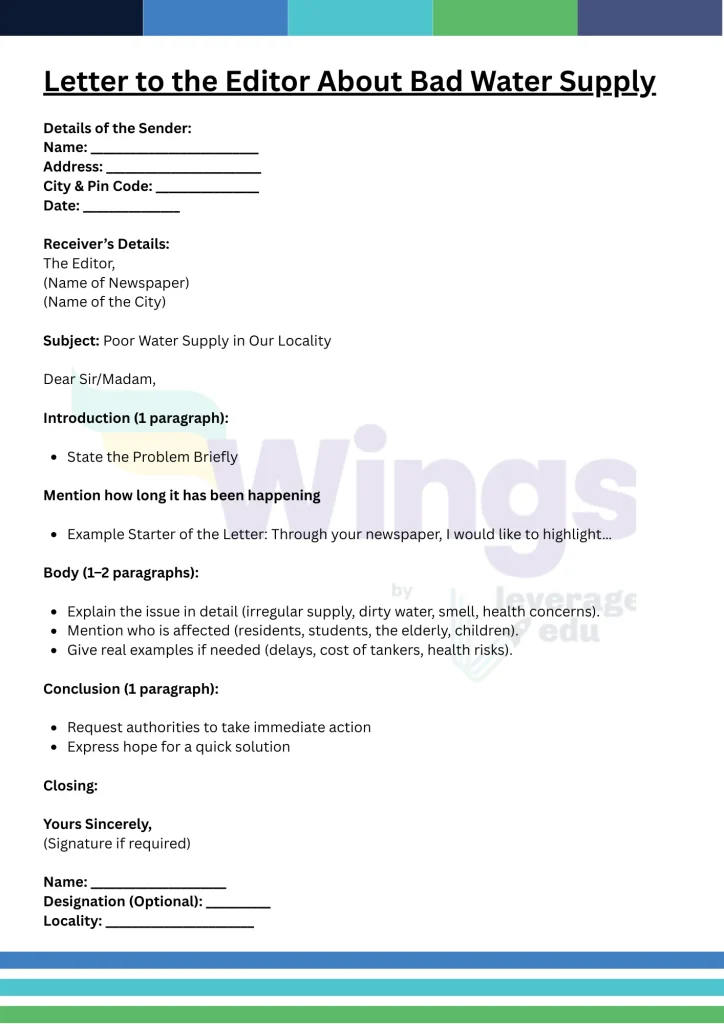 Letter to the Editor of a Newspaper About the Bad Condition of Water Supply in Your Locality