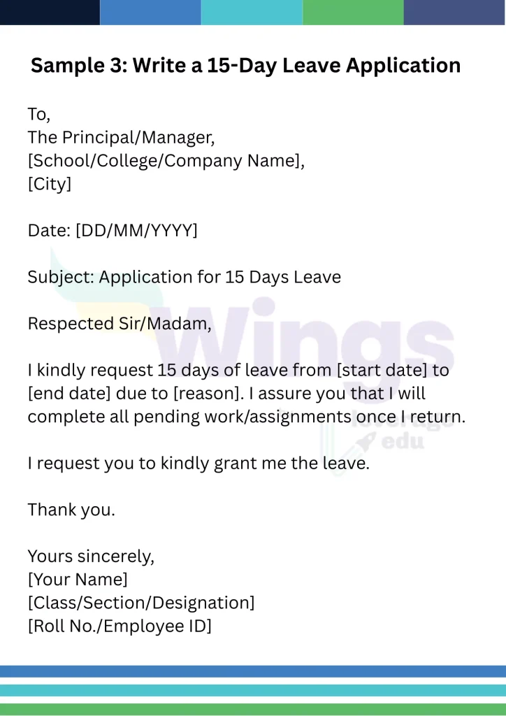 15 days leave application