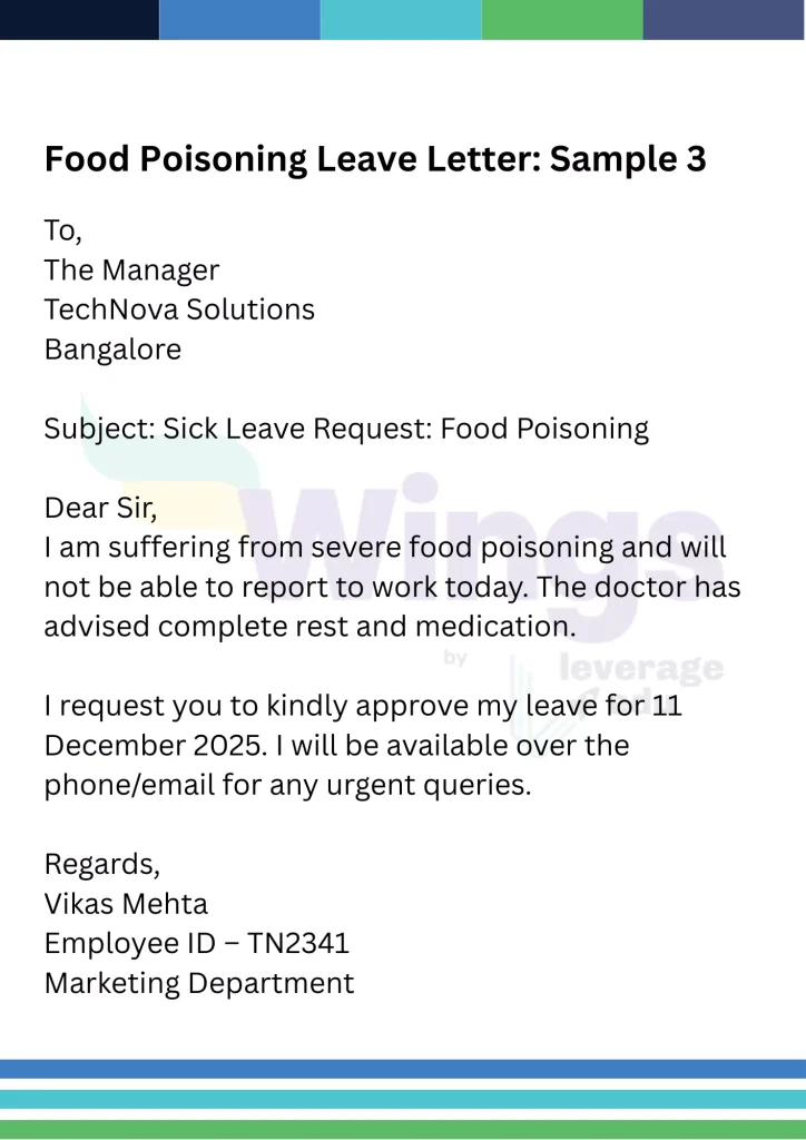 food poisoning leave letter