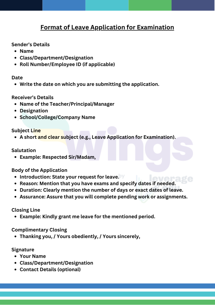 Format of Leave Application for Examination