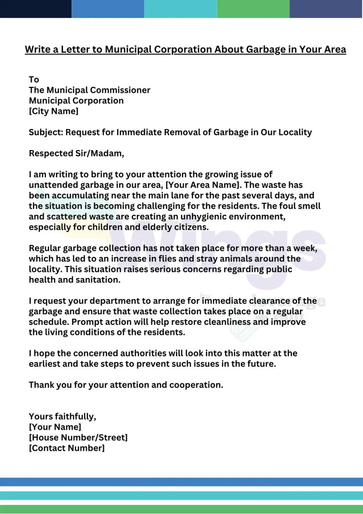 Write a Letter to Municipal Corporation About Garbage in Your Area