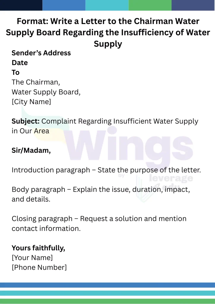 Write a Letter to the Chairman Water Supply Board Regarding the Insufficiency of Water Supply