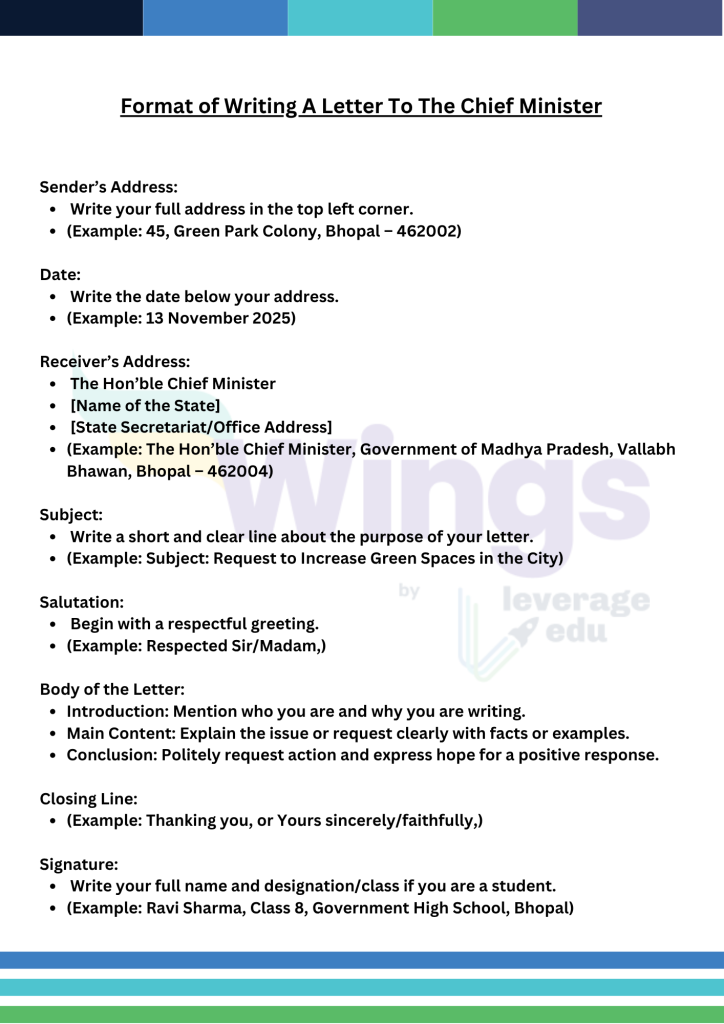 Format of Writing A Letter To The Chief Minister