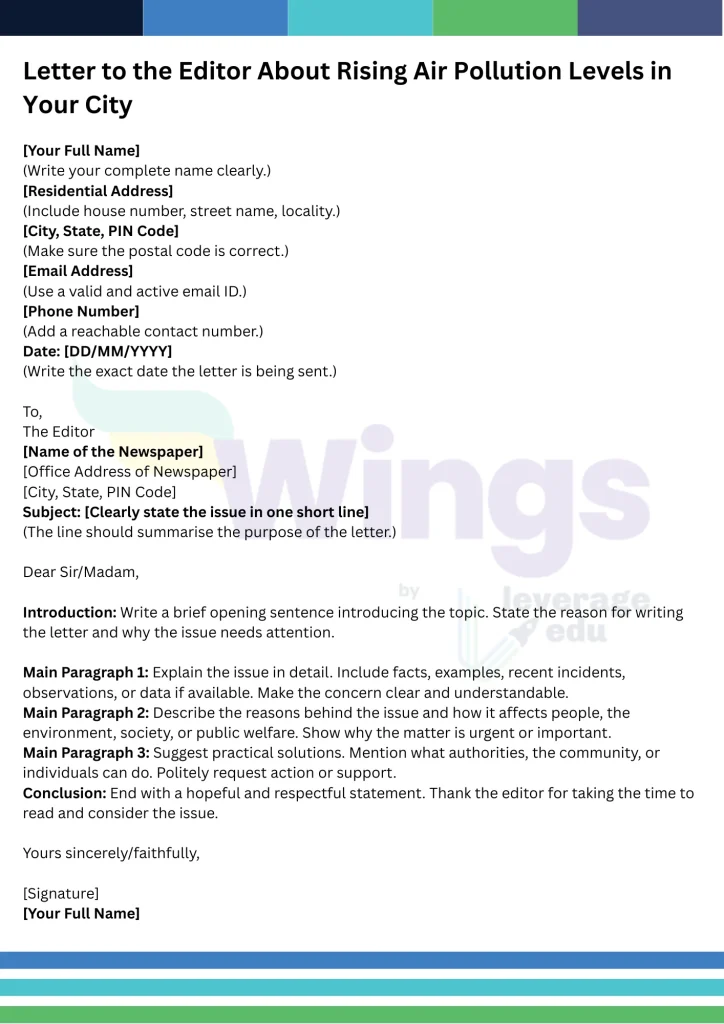 Letter to the Editor About Rising Air Pollution Levels in Your City