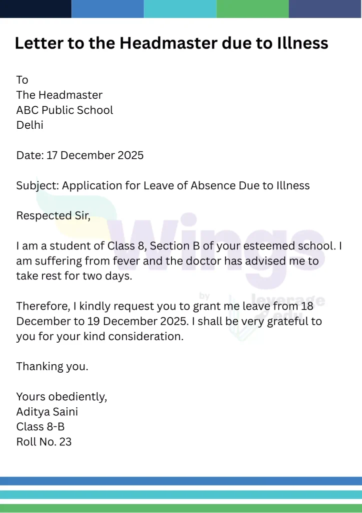 Letter to the headmaster for a leave of absence