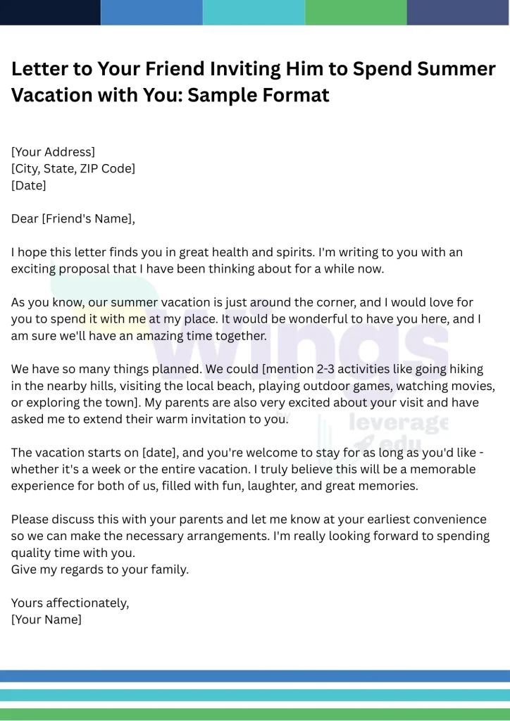 Letter to Your Friend Inviting Him to Spend Summer Vacation with You